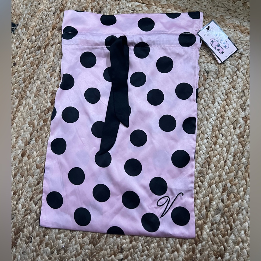 2019 Victoria's Secret Pink and Black Polka Dot drawstring Slipper bag